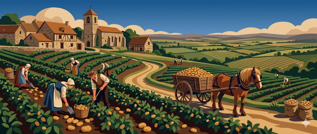 Potatoes in a wooden crate, freshly harvested